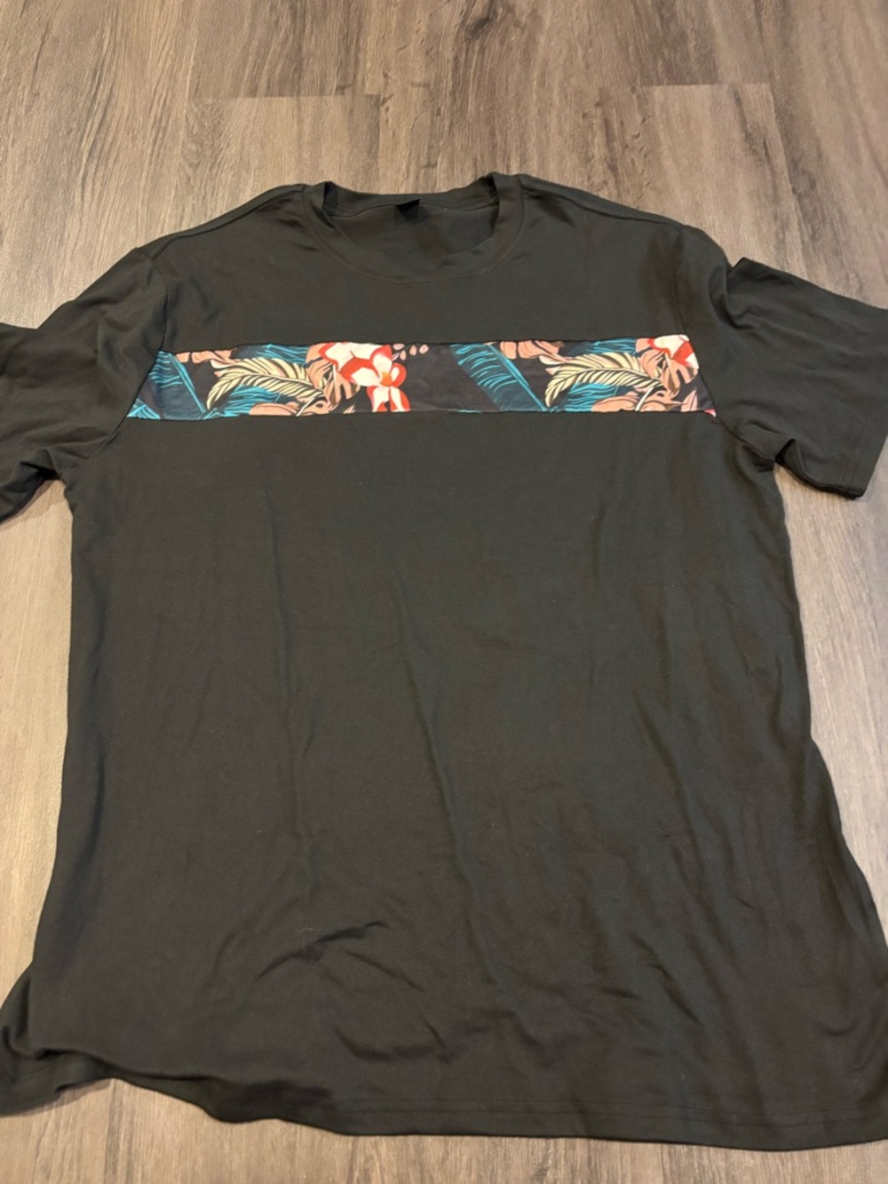 Black Short Sleeve Tee with Tropical Chest Band